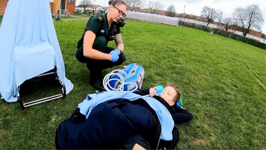 Sports mad boy has to be brave as paramedics fix his dislocated knee on TV