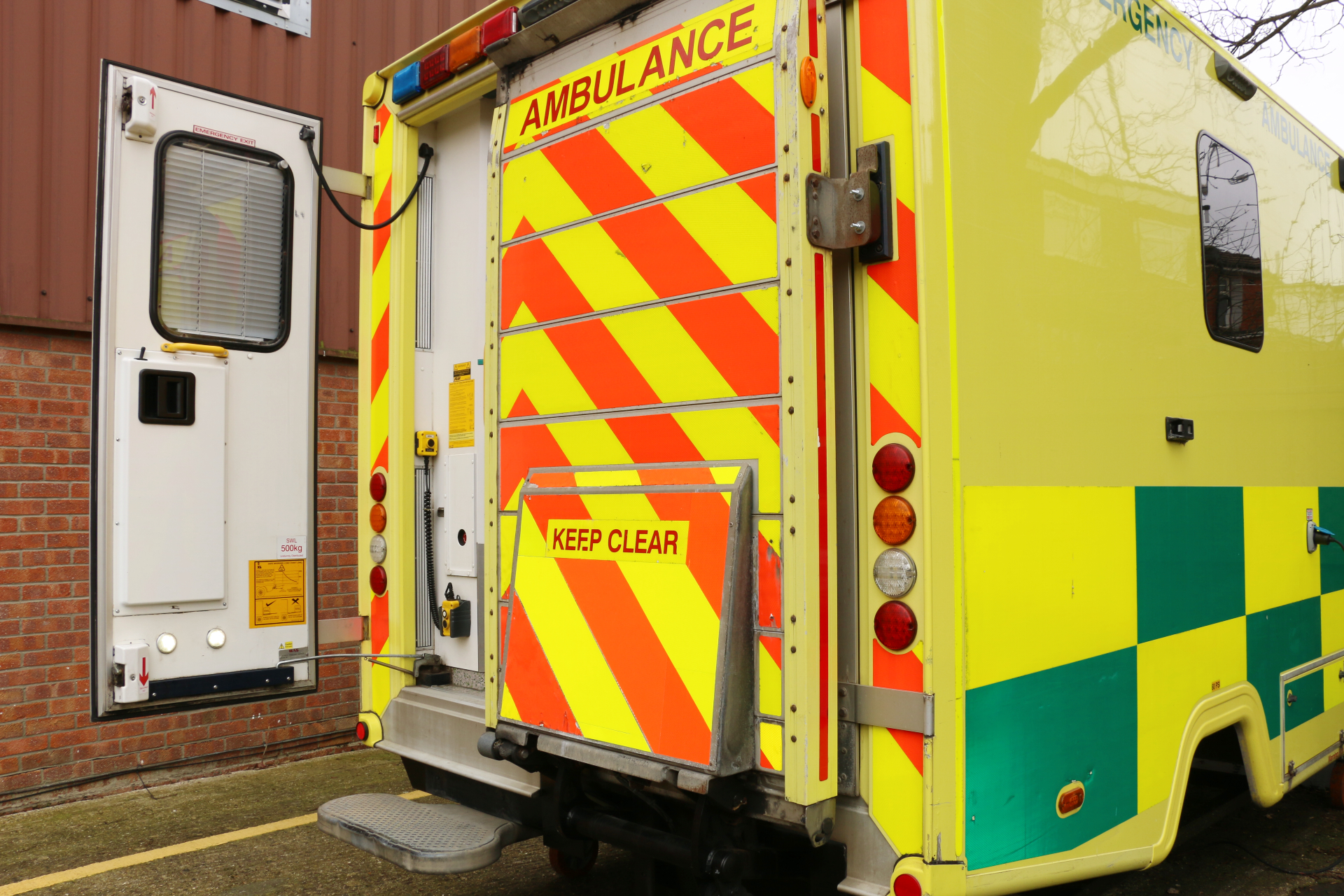 Back of ambulance training pod with door open