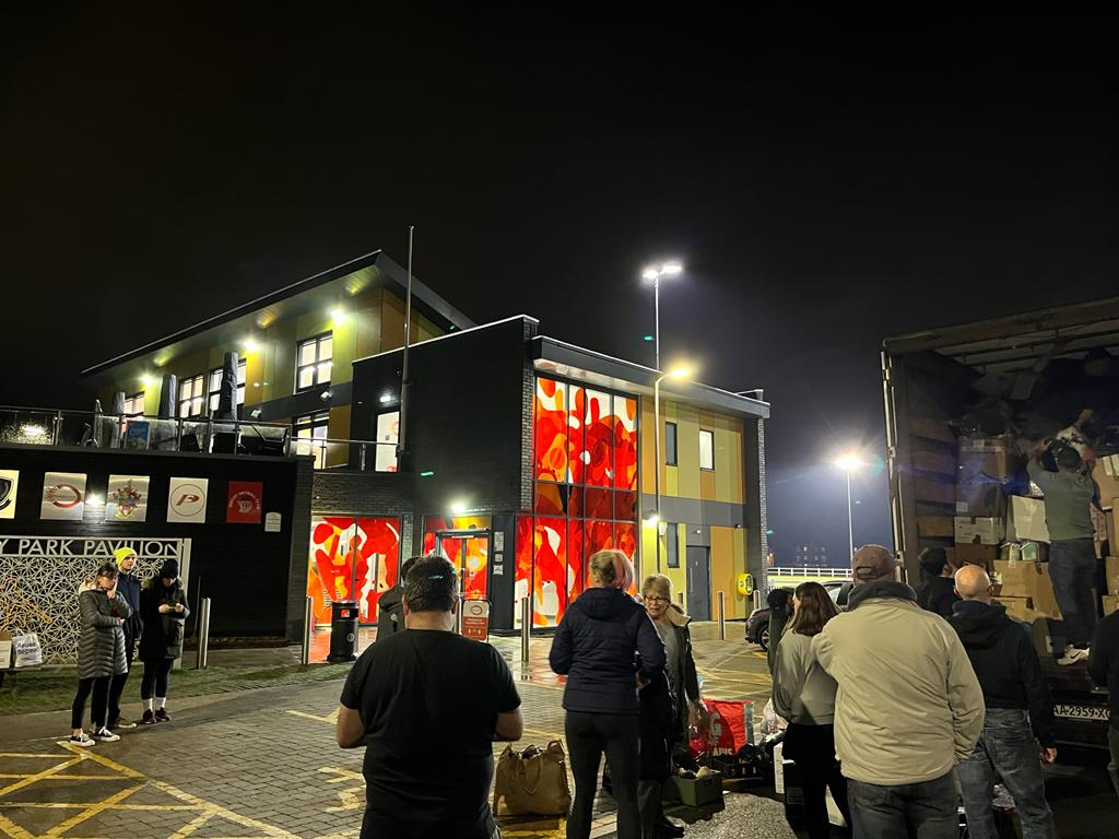 The first HGV full of donations is loaded at Boundary Park, Didcot.