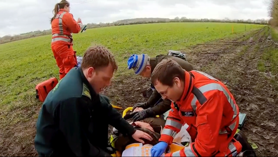 Air ambulance medics join the ambulance crew to treat Philippa