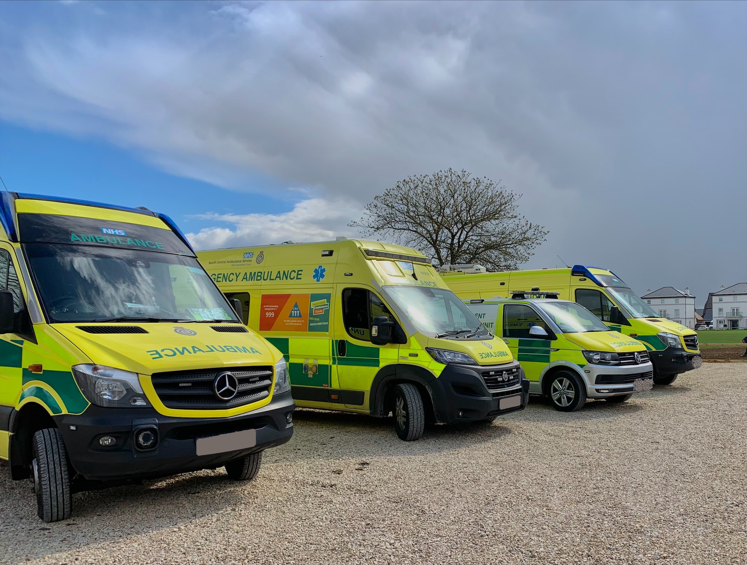 Ambulance vehicles in a row