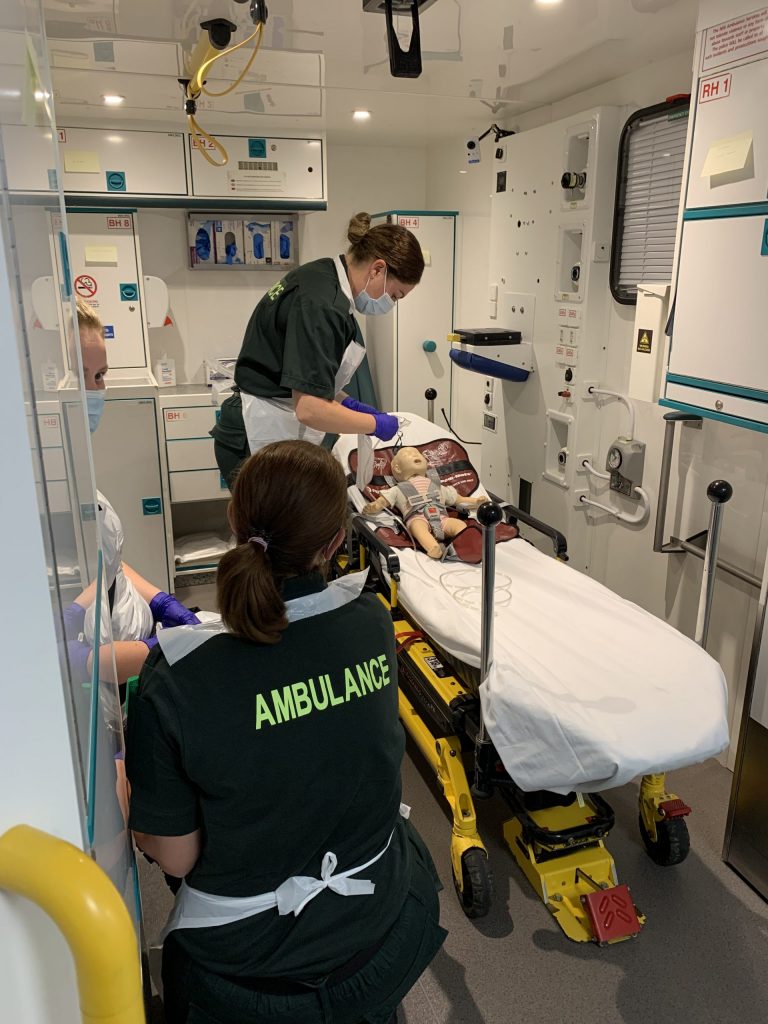 Mock-up ambulance built in a side room