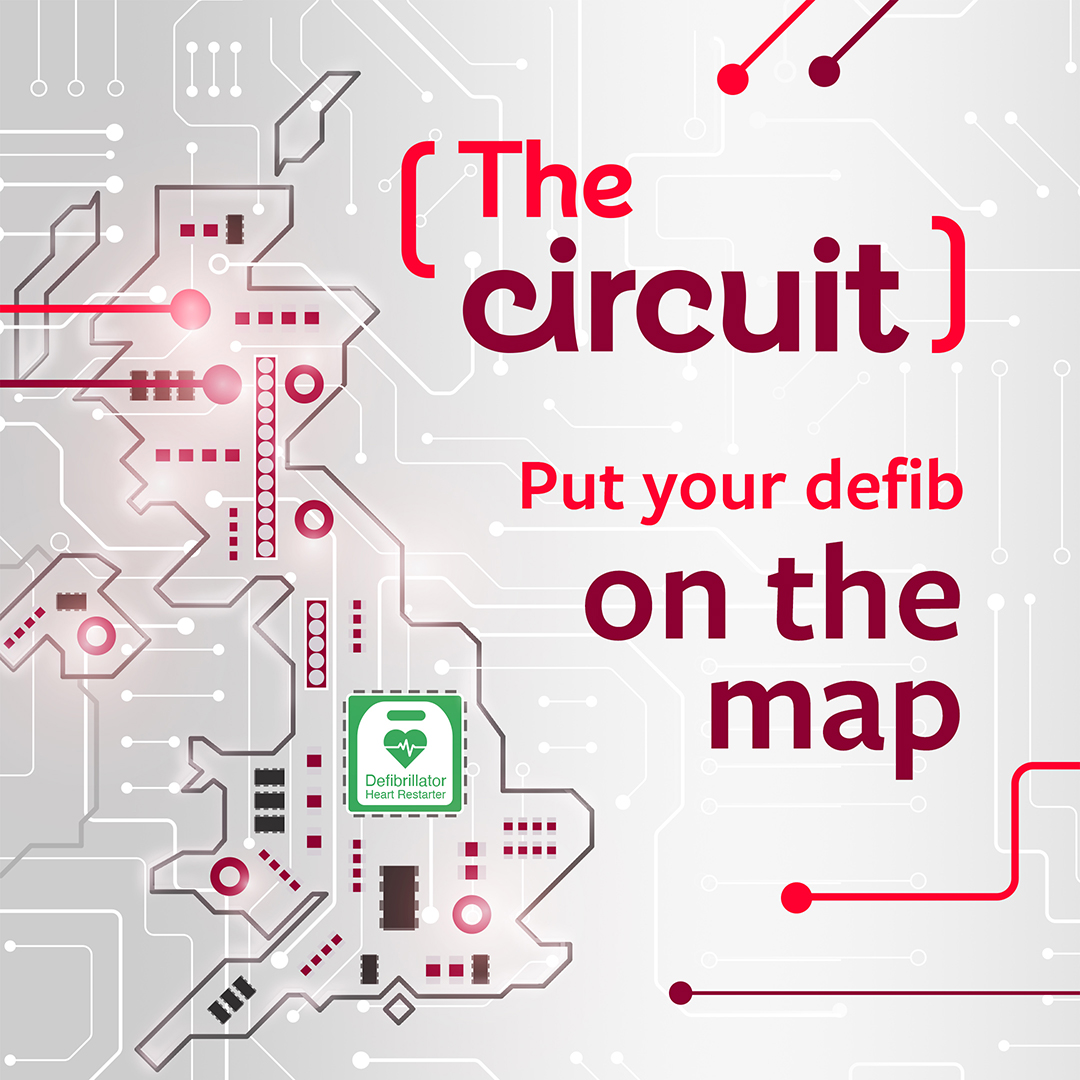 Graphic that reads The Circuit. Put your defib on the map
