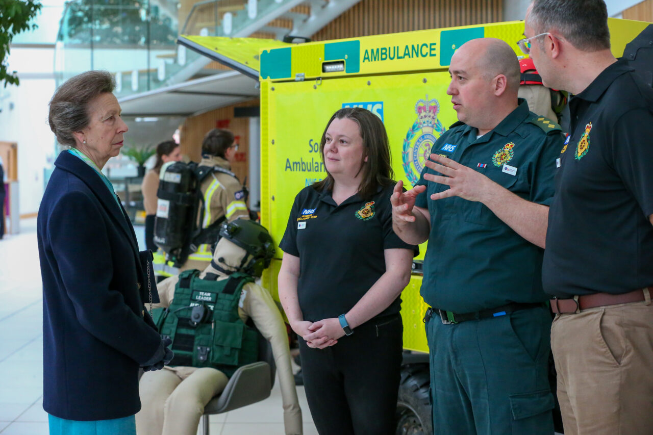 HRH Princess Anne talking to ambulance staff