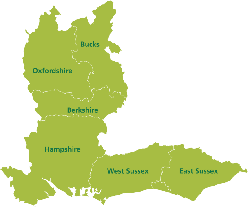 SCAS serve the counties of Berkshire, Buckinghamshire, Hampshire and Oxfordshire, and Sussex for NEPTS. Map to show this