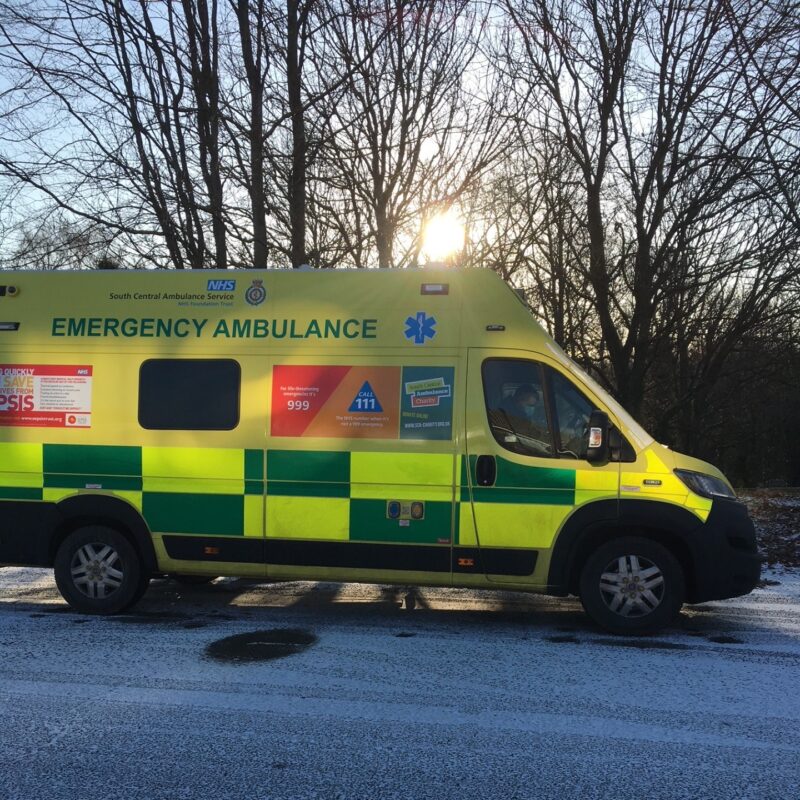 Frosty Ambulance SCAS paramedic exiting ambulance